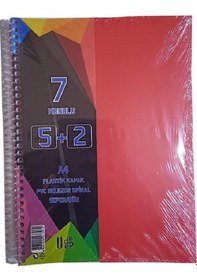 Resim 5+2 Ayraçlı Defter 7 Konulu 175 Yaprak 1 Adet 5 Kareli 2 Çizgili Spralli Plastik Kapak Seperatörlü Kırmızı 