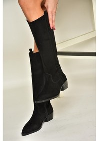 Resim Fox Shoes T480142802 Siyah Süet Alçak Topuklu Kadın Çizme Siyah-süet 