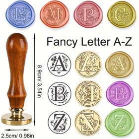Resim 1 set şık 26 harf serisi Balmumu Mühür Damgası Retro Ahşap Sap + Pirinç Başlı Mühürleme Damgası Şükran Günü Kartları, Zarf, Hediye Paketleme, Düğün Davetiyeleri için - Ortaçağ Geleneksel Harf Tasarımı 