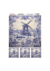 Resim Pirinç Dekopaj Kağıdı 30x42cm Pt-3336 Mavi Çiçek Yel Değirmeni 