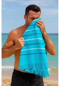 Resim Peştemal Plaj Havlusu %100 Pamuklu 70x150 Cm Turkuaz Waves Çok Renkli 