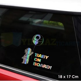 Resim yılmazetic Arabada Bebek Var Balonlu Hologram Oto Sticker Cam Araba Yapıştırma Çıkartma Aksesuar Etiket 18x17cm 