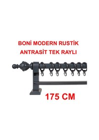 Resim Boni Modern Rustik Ahşap Rustik Perde Askısı Tek Raylı-antrasit 175 Cm Antrasit 
