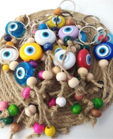 Resim Nazar Boncuk Anahtarlık 10 Adet Kötü Göz Kovucu Nazar Hand Made Hasır Renkli Boncuklu Nazarlı Anahtarlık Çok Renkli 