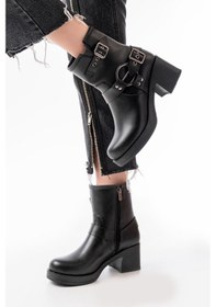 Resim 5109-3028 Siyah Toka Aksesuarlı Fermuarlı Topuklu Günlük Kadın Bot Acı Kahverengi 