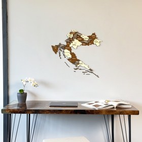 Resim Hırvatistan Ahşap Duvar Haritası - Ahşap Duvar Dekoru 3D ve Çok Renkli - 40x38 cm 