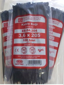 Resim Pemsan 3.6X205 Plastik Cırt Kelepçe Kablo Bağı Siyah 100'Lu Paket 