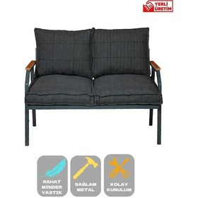 Resim Ard & Garden 2'li Koltuk Bahçe Mobilyası Bahçe Takımı Metal Balkon Takımı Çay Seti Antrasit 