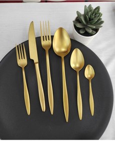 Resim 90Parça 12 Kişilik Carmen Mat Gold Titanyum Çatal Kaşık Bıçak Seti 