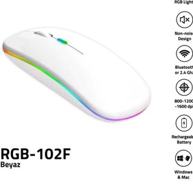 Resim Classone RGB-102F RGB Işıklı, Efektli, Silent-Sessiz,RF Kablosuz, Bluetooth Mouse - Siyah 