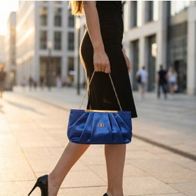 Resim Moda Lime Zincir Askılı Mavi Abiye Clutch Portföy Çanta - Şık Gece ve Davet Kombinleri İçin Kadın Omuz Çantası 