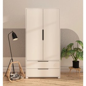Resim Vertex Mobilya Flora 2 Kapaklı 2 Çekmeceli Gardırop Beyaz Elbise Dolabı 