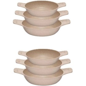 Resim 2 Adet Set Döküm Saplı Granit Güveç Sahan Set 6 Parça Vizon 18cm-20cm-22cm Vizon 