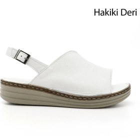 Resim Gönderi(R) Gönderi R Beyaz Dolgu Topuk Hakiki Deri Comfort Sandalet Beyaz 