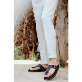 Resim Grade Hakiki Deri Kalın Taban Parmak Arası Erkek Terlik 