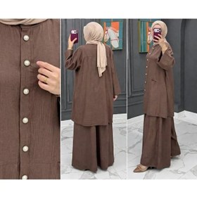 Resim 02Lady Fashion Zarif Düğmeli Detaylı Çift Cepli Rahat Kalıp Tesettür İkili Takım 