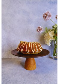 Resim Justwood Ligna Melamin Ahşap Rölyefli 28 Cm Lucca Ayaklı Pasta Tabağı, Servis Tabağı, Sunumluk Koyu Kahverengi 