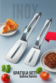 Resim Transformacion 2 li Inox Spatula Seti – Pizza, Tatlı, Et Servisi İçin Ergonomik Tasarım 722489 