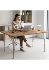 Resim Modern Ahşap Desenli 6 Kişilik Yemek Masası 119x89 Cm Sabit Metal Ayaklı Sağlam Mutfak Masası, Çalışma Masası, Balkon Masası Atlantik - Çam 