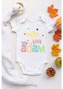 Resim Tuğbababy Baby Hello Küçük Adam Desenli Organik Çıtçıtlı Body Kız Erkek Beyaz 