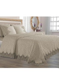 Resim Fransız Güpürlü Çeyizlik Battaniye Takımı Arus Bej 