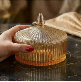 Resim Bal Rengi Büyük Boy Çizgi Desen Kapaklı Çerezlik Şekerlik - 12x14 Cm 