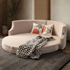Resim Eymense Letto Vip Akıllı Yuvarlak Yataklı Kadife Karyola Kanepe 