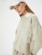 Resim Bisiklet Yaka Sweatshirt Kargo Cepli Ribanalı Standart Kesim 