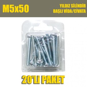 Resim M5x50 Yıldız Silindir Başlı (YSB) Vida/Civata 20 Adet 