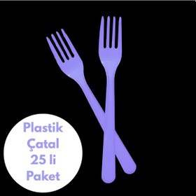 Resim Lila Renkli Plastik Çatal 25 Li Paket 