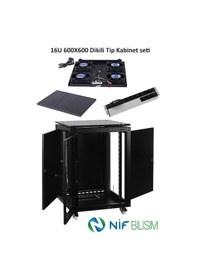 Resim Ulusal 16u 600x600 Dikili Tip Kabinet Seti Tekerlek Takımı 4lü Fan 9lu Priz Sabit Raf Dahil Set 