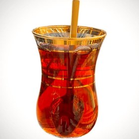 Resim Altın Yaldızlı Kolon Desenli Çay Bardağı Seti - Kaşıklı 6 Kişilik - 6 kişilik set (6 bardak & 6 tabak) 