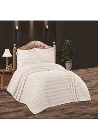 Resim Royam Prestij Çift Kişilik Yatak Örtüsü Pike Takımı 6 Parça Ekru 