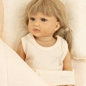 Resim Uyku Tulumu ve Baş Şekillendirici Yastık - Somon Örgü - Krem Muslin 