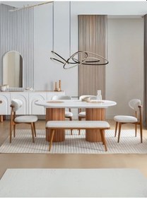 Resim Louise Bohem Natural Ahşap Masa Sandalye Takımı 90x190 Meşe - Beyaz 