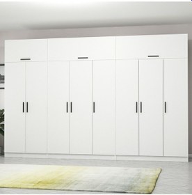 Resim Minar Kale 8 Kapaklı 4 Çekmeceli Dolap Ve Yüklük Beyaz 235cm 