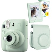 Resim Fujifilm Instax Mini 12 Yeşil Fotoğraf Makinesi 20'lu Film Mini Albüm ve Deri Kılıf Seti 