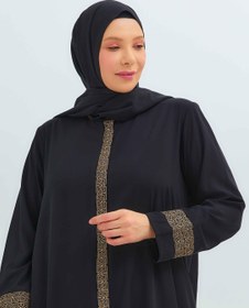 Resim Önü Ve Bilekleri Nakışlı Büyük Beden Ferace Siyah | 204191 - 50 / Siyah 