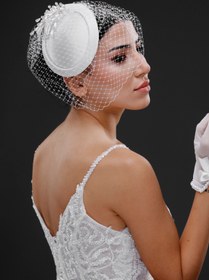 Resim Vintage Fransız Stil Nikah Şapkası – Fileli & İnci Detaylı Vualet 