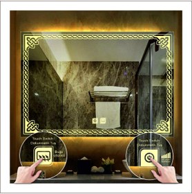 Resim GLOBAL LED MIRROR 75x105 Cm Günışığı Ledli Tasarım Kumlamalı Dokunmatik Tuşlu Buğu Önleyicili Banyo Aynası 