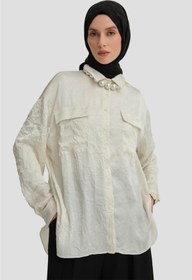 Resim Armine Cep Kapaklı Oversize Gömlek Ort3634 Ekru 