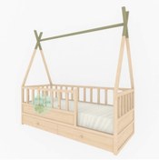 Resim Bir Başka Çocuk Kızılderili Çatılı 2 Çekmeceli Montessori Karyola 