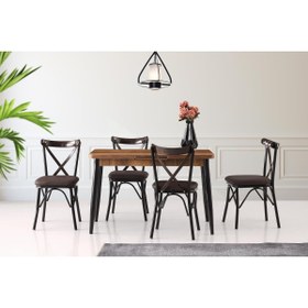 Resim Sweet Home Masa Sandalye Silva Açılır Masa Ceviz 4 Adet Çapraz Sandalye Takım 