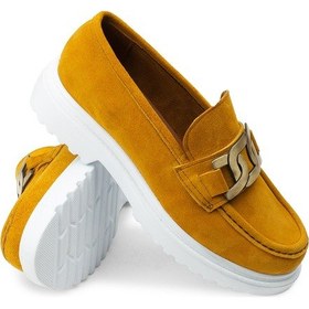 Resim Deery Hakiki Süet Sarı Tokalı Loafer Kadın Ayakkabı - 01902zsrıp01 Sarı 