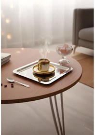 Resim Gökdil 6 Adet 22x22 Kare Gümüş Renk Kahve Sunum Tepsisi Gri 