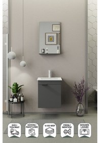 Resim Biani Fix Arya Slım 50 Cm Banyo Dolabı,Seramik Lavabolu, Aynalı,Lavabo Dahil,Mdf,Mat Gri 