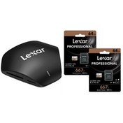 Resim Lexar Usb 3.1 Kart Okuyucu + 2*64 Gb 667x U3 A2 V30 Micro Sd Hafıza Kartı 