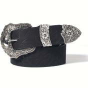 Resim 3.8cm Genişlikte Amerikan Vintage Kişilik Kadın Kemeri, Moda Metal Çiçek Desenli Y2K Sassy Tarzı Alaşımlı Delikli Bel Bandı Elbiseler, Kot Pantolonlar & Gömlekler için Aksesuar Hediye 