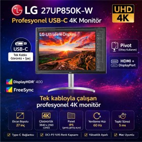 Resim Lg UHD 4K 27" 5ms 60Hz IPS Ekranlı Monitör USB Type-C Monitör 
