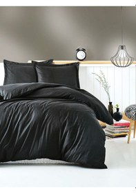 Resim Caqqa Black Series Siyah Çift Kişilik Çizgili Saten Nevresim Takımı Siyah 